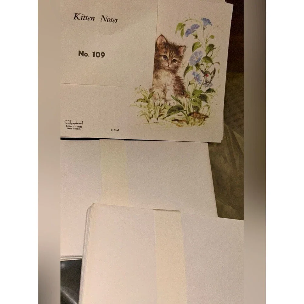 Vintage Stationary Kitten Cat Illustration Note Cards - Envelope 22 Count NOS